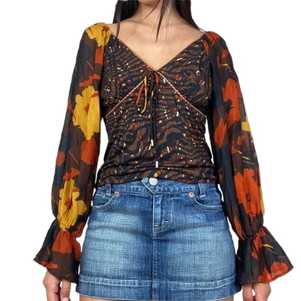 Anthropologie Conditions Apply Zeena Floral Boho Peasant Blouse